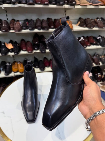 Men's Black Side Zip Leather Boots