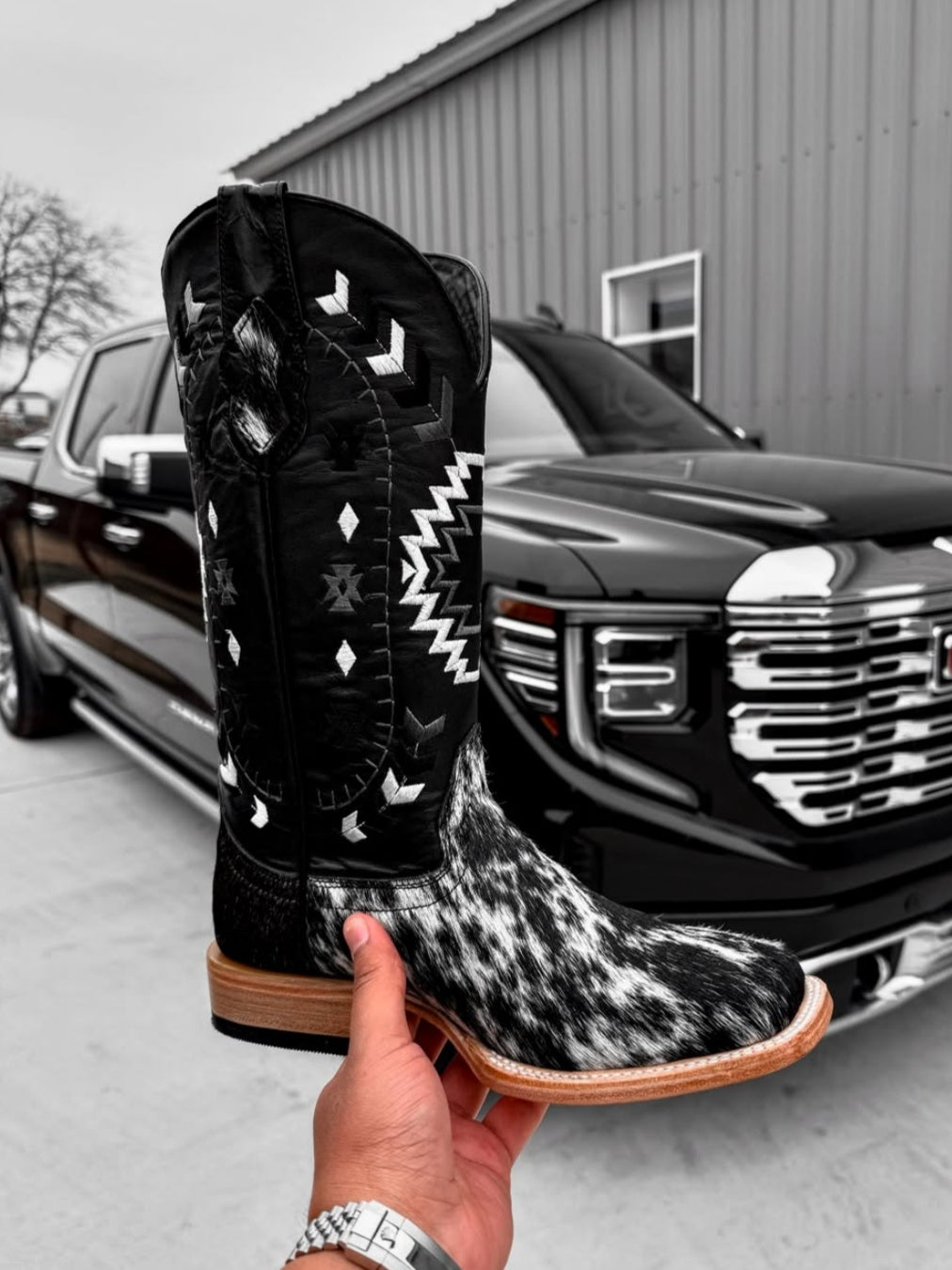 Men's Genuine Cowhide Square Toe Boots
