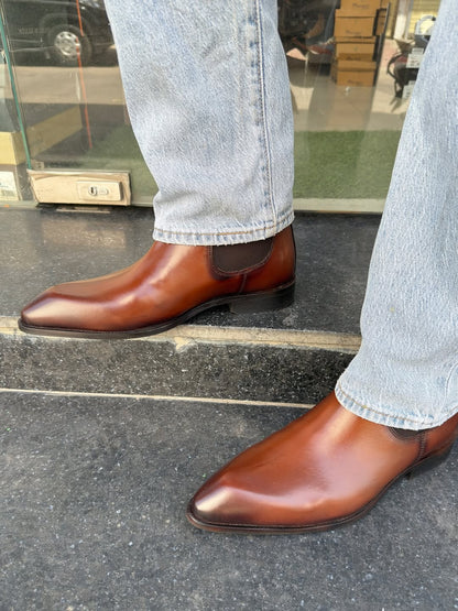 Men's Pointed Toe Chelsea Leather Boots