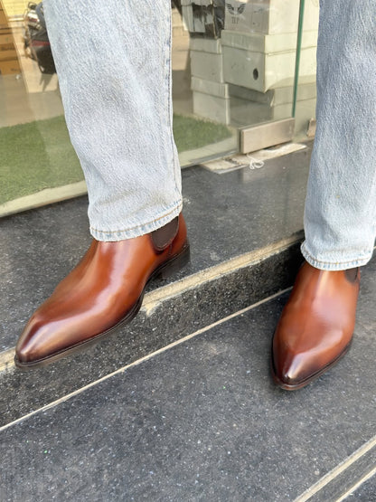 Men's Pointed Toe Chelsea Leather Boots