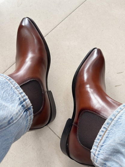 Men's Pointed Toe Chelsea Leather Boots