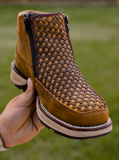 Men's Vintage Hand-Woven Western Cowboy Boots