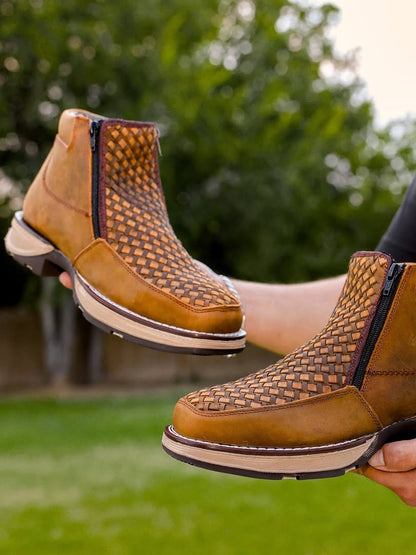 Men's Vintage Hand-Woven Western Cowboy Boots