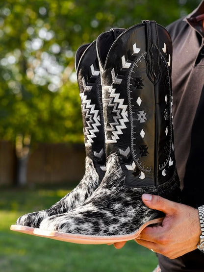 Men's Genuine Cowhide Square Toe Boots