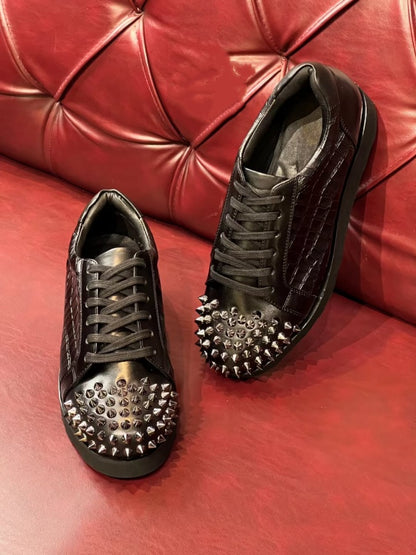 Men's Black Crocodile-print Rivet Sneakers