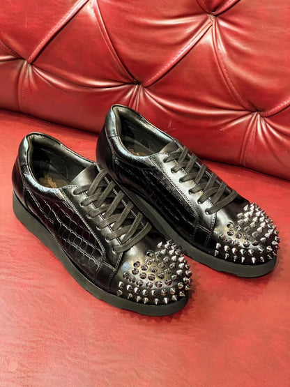 Men's Black Crocodile-print Rivet Sneakers
