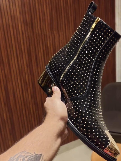 Men's Black Studded Leather Boots