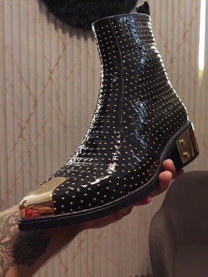 Men's Black Studded Leather Boots