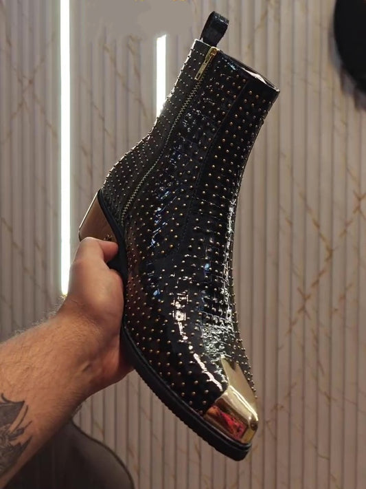 Men's Black Studded Leather Boots