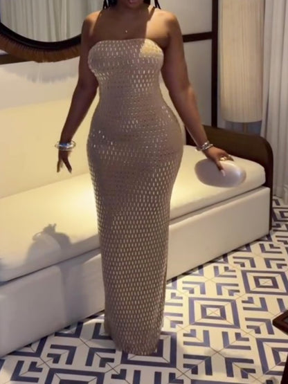 Solid Colour Rhinestone Sleeveless Dress