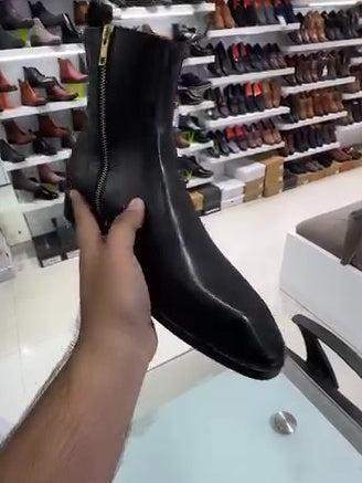 Men's Black Side Zip Leather Boots