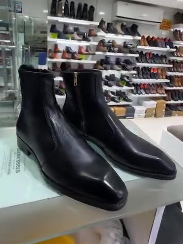 Men's Black Side Zip Leather Boots