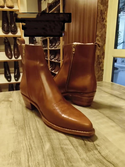 Men's Brown Embroidered Western Leather Boots