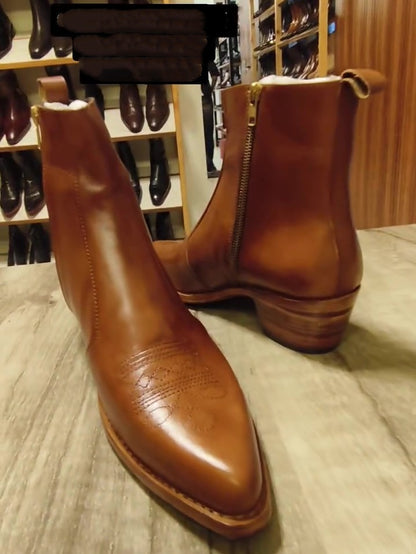 Men's Brown Embroidered Western Leather Boots