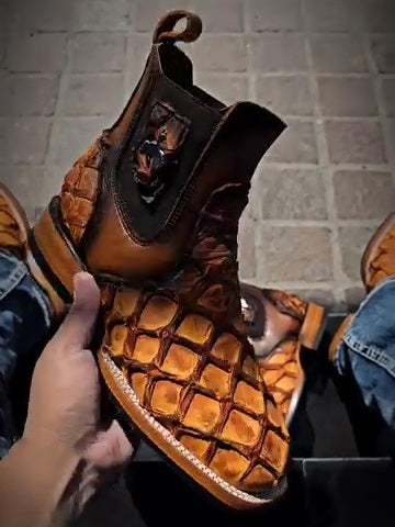 Men's Fish Print Ankle Boots