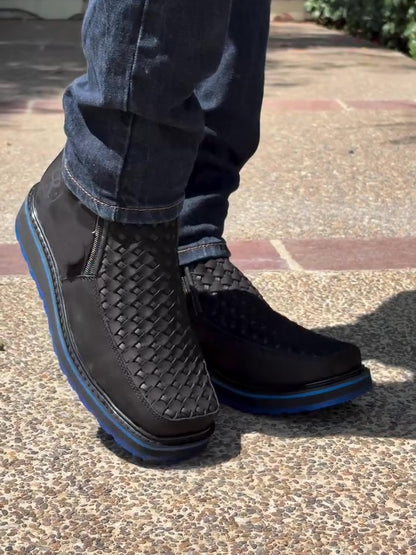 Men's Double Zipper Hand-woven Ankle Boots