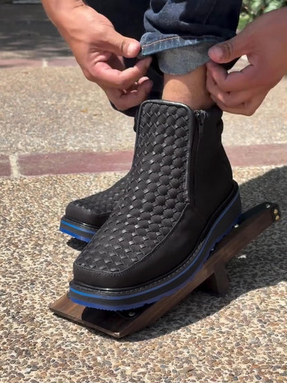 Men's Double Zipper Hand-woven Ankle Boots