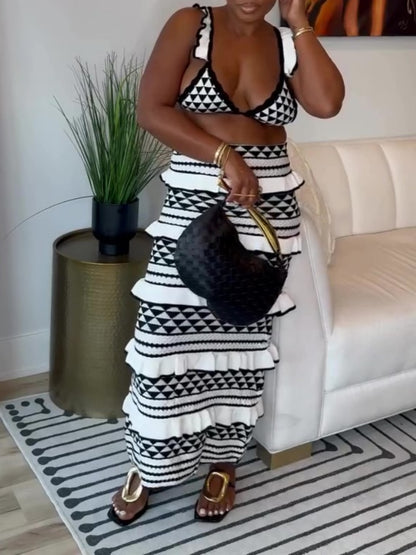 Crochet Bra Top And Skirt Two Piece Set