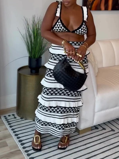 Crochet Bra Top And Skirt Two Piece Set