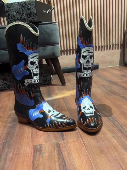 Men's Skull Cowboy Leather Boots