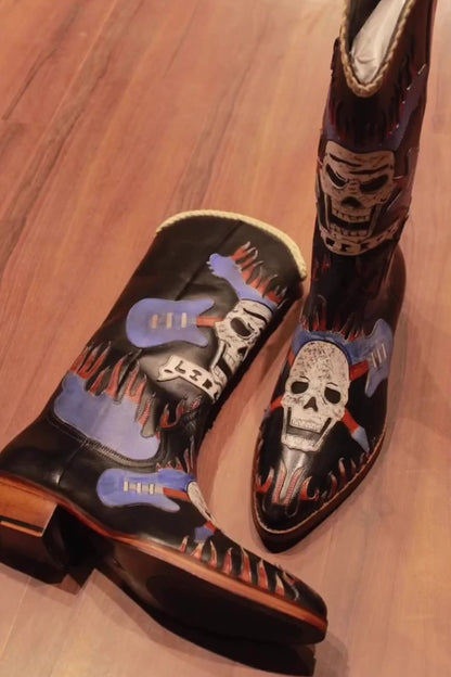 Men's Skull Cowboy Leather Boots