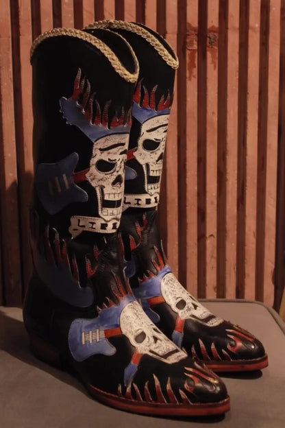 Men's Skull Cowboy Leather Boots