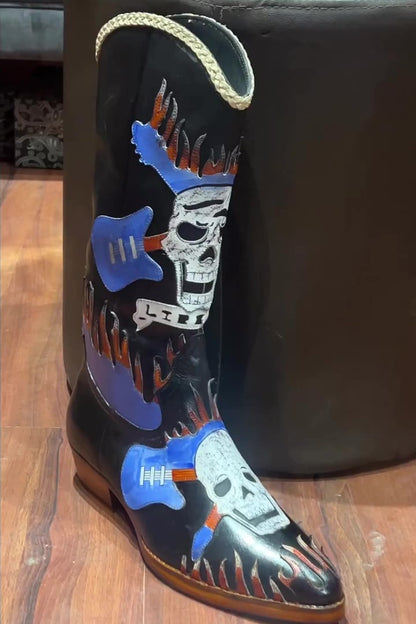 Men's Skull Cowboy Leather Boots