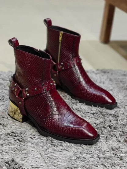 Men's Golden Plate Cherry Italian Boots