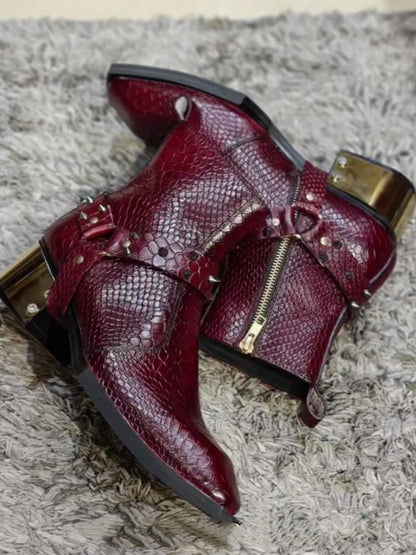 Men's Golden Plate Cherry Italian Boots