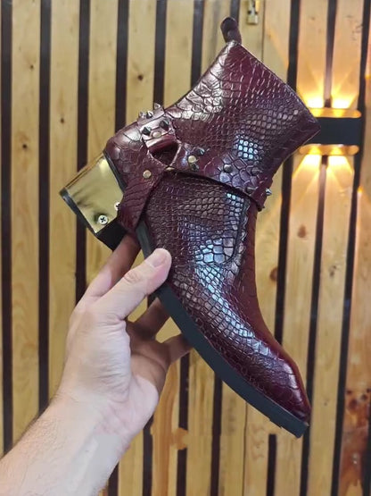 Men's Golden Plate Cherry Italian Boots