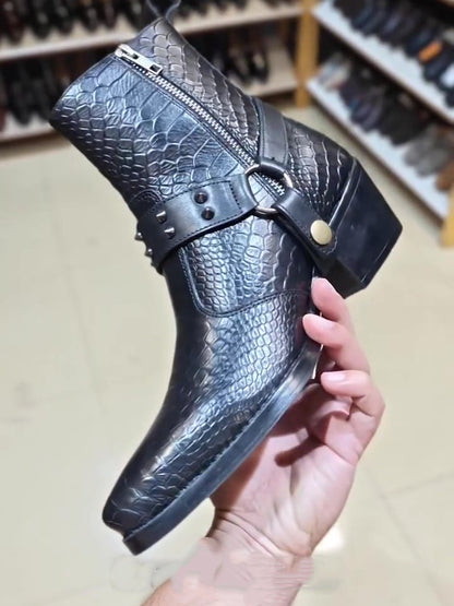 Men's Snake Pointed Cuban Heel Boots