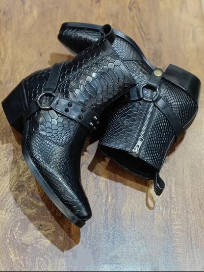 Men's Snake Pointed Cuban Heel Boots