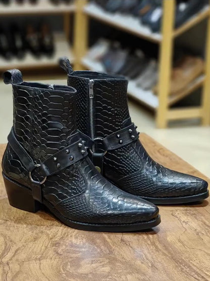 Men's Snake Pointed Cuban Heel Boots