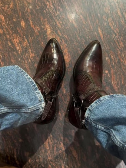 Men's Pointed Toe Crocodile Leather Boots
