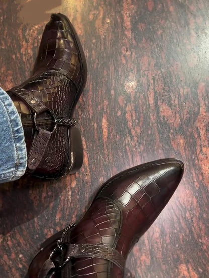 Men's Pointed Toe Crocodile Leather Boots