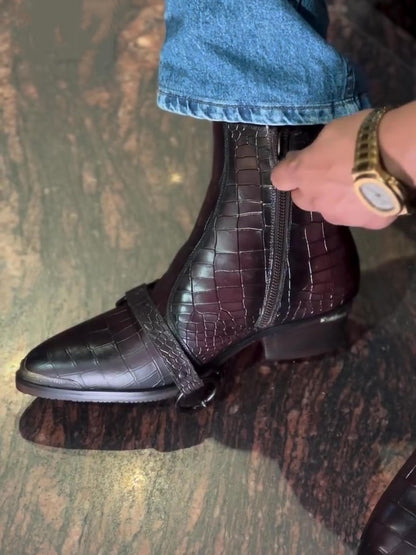 Men's Pointed Toe Crocodile Leather Boots