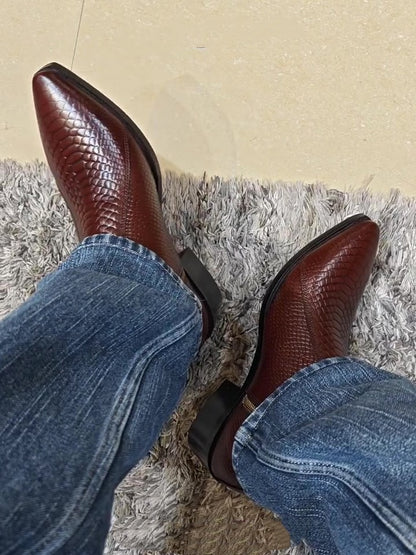 Men's Crocodile-print Pointed Leather Boots