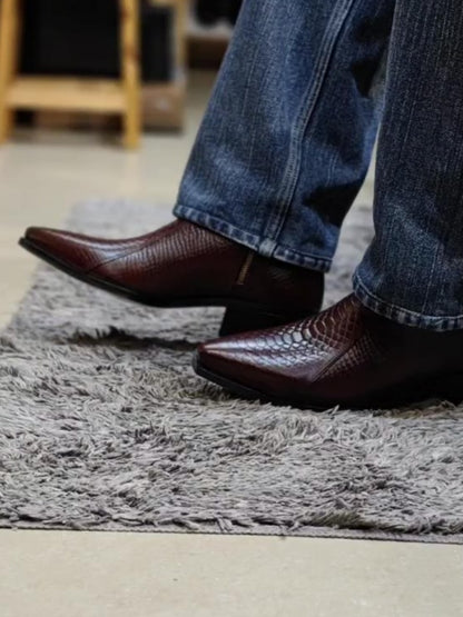Men's Crocodile-print Pointed Leather Boots