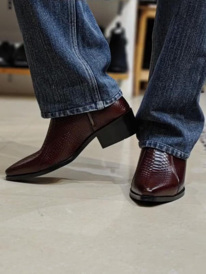 Men's Crocodile-print Pointed Leather Boots