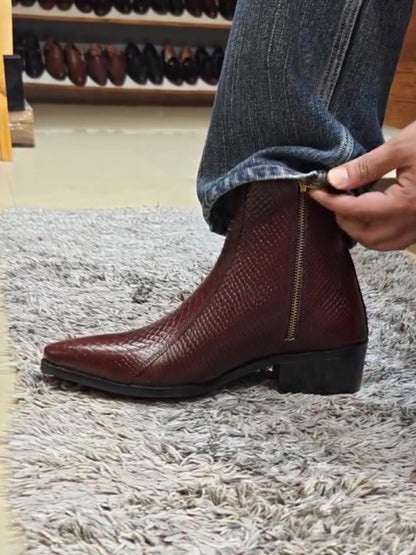 Men's Crocodile-print Pointed Leather Boots