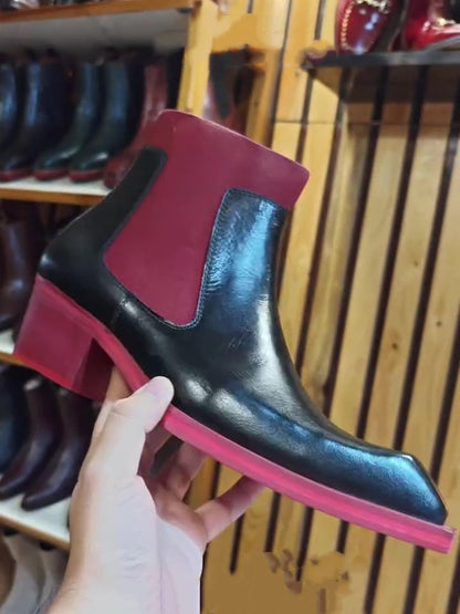 Men's Red Italian Chelsea Leather Boots