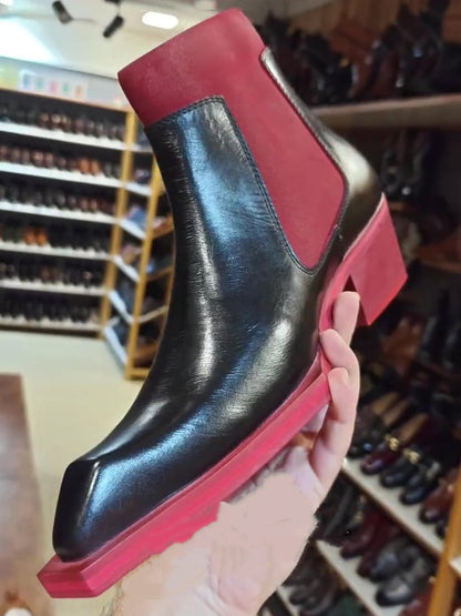 Men's Red Italian Chelsea Leather Boots