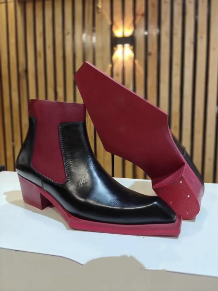 Men's Red Italian Chelsea Leather Boots