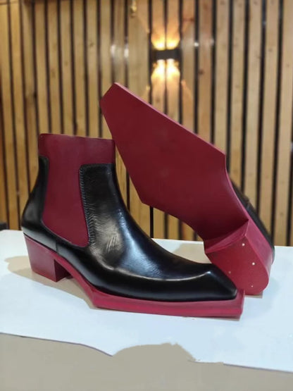 Men's Red Italian Chelsea Leather Boots