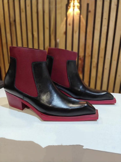 Men's Red Italian Chelsea Leather Boots