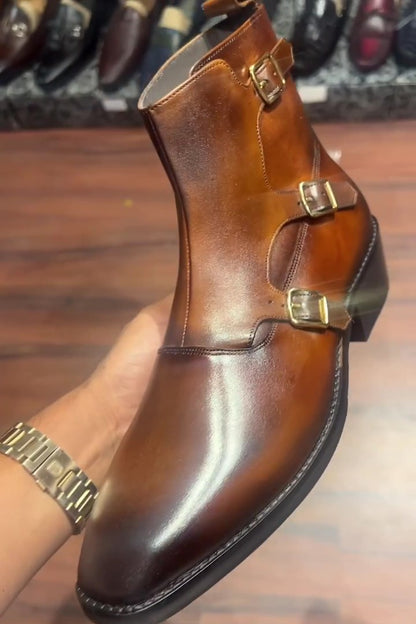 Men's Tan Monk Ankle Boots