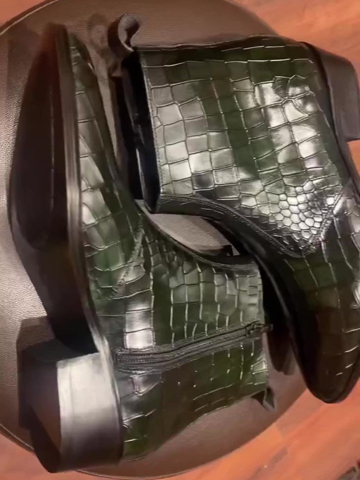 Men's Crocodile Texture Cuban Leather Boots