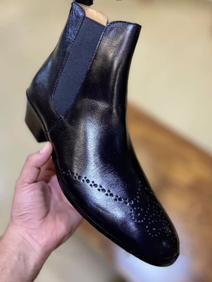 Men's All Black Cuban Heel Broke Boots