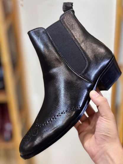 Men's All Black Cuban Heel Broke Boots