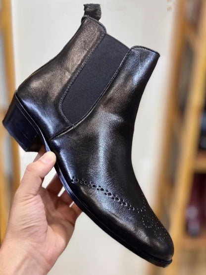 Men's All Black Cuban Heel Broke Boots